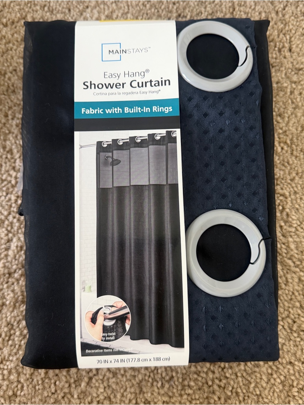 Mainstays Navy Textured Easy Hang Shower Curtain with Built-In Rings